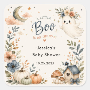 Sticker Carré Baby Shower Fantaisiste Little Boo en Route