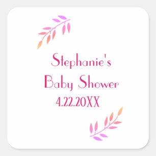 Sticker Carré Baby shower Feuille rose Motif Filles Fille mignon