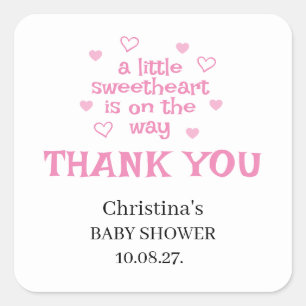 Sticker Carré Baby shower fille rose mignonne