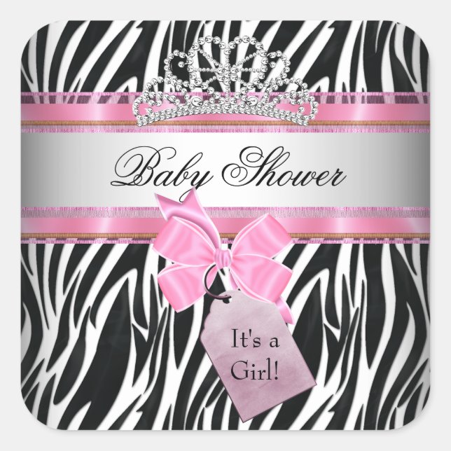 Sticker Carré Baby shower fille Zebra rose princesse noire (Devant)