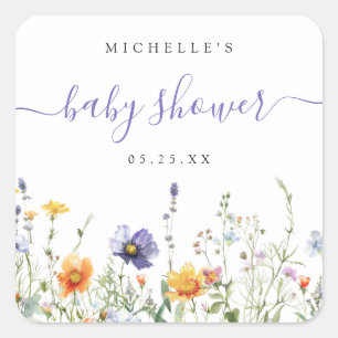 Sticker Carré Baby shower fleur sauvage