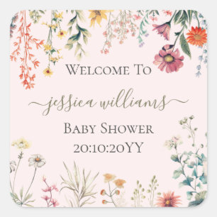 Sticker Carré Baby shower Fleur sauvage bébé en fleurs