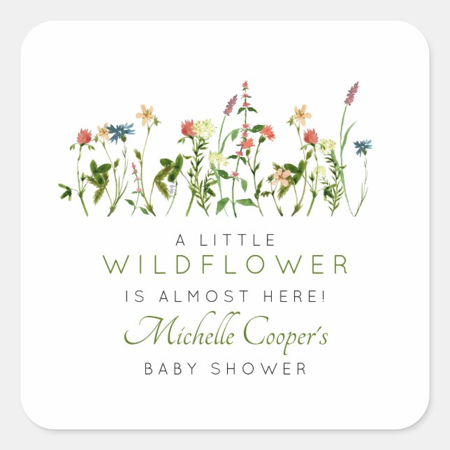 Sticker Carré Baby shower Fleur sauvage Boho (Devant)