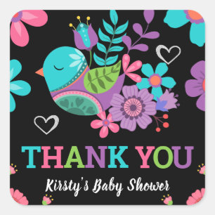 Sticker Carré Baby shower Floral mexicain de Fiesta