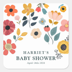 Sticker Carré Baby Shower Floral Moderne
