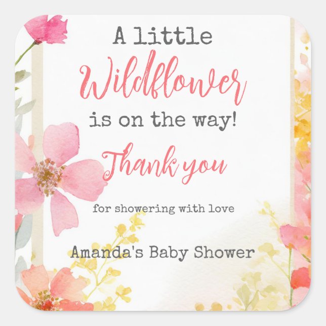 Sticker Carré Baby shower Floral Petit Fleur sauvage Fleur de Pê (Devant)
