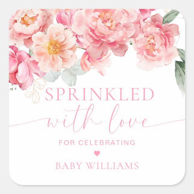 Sticker Carré Baby shower Floral Piper Peony Parsemé D'Amour (Devant)