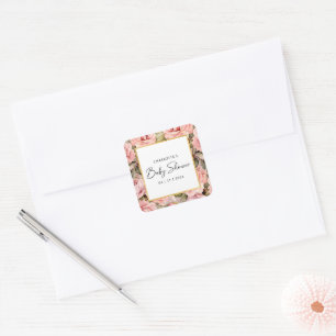 Sticker Carré Baby shower floral Rose