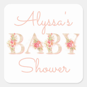 Sticker Carré Baby shower floral rose