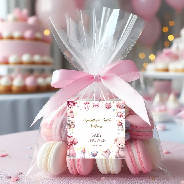 Sticker Carré Baby shower floral rose chéri (Créateur téléchargé)