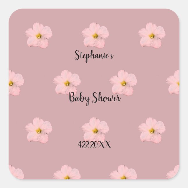 Sticker Carré Baby shower floral rose Petunia Motif Artsy 2024 (Devant)