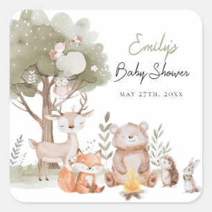 Sticker Carré Baby shower forestier