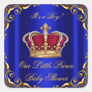 Sticker Carré Baby Shower Garçon Petit Prince Bleu Royal Rouge O