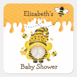 Sticker Carré Baby shower Gnome de l'abeille et des tournesols