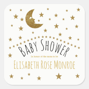 Sticker Carré Baby shower Gold Moon et Stars
