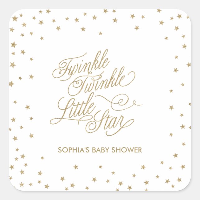 Sticker Carré Baby shower Gold Twinkle Little Star (Devant)