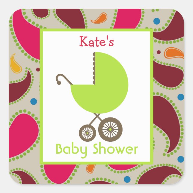 Sticker Carré Baby shower Green Carriage & Giraffe Imprimer (Devant)