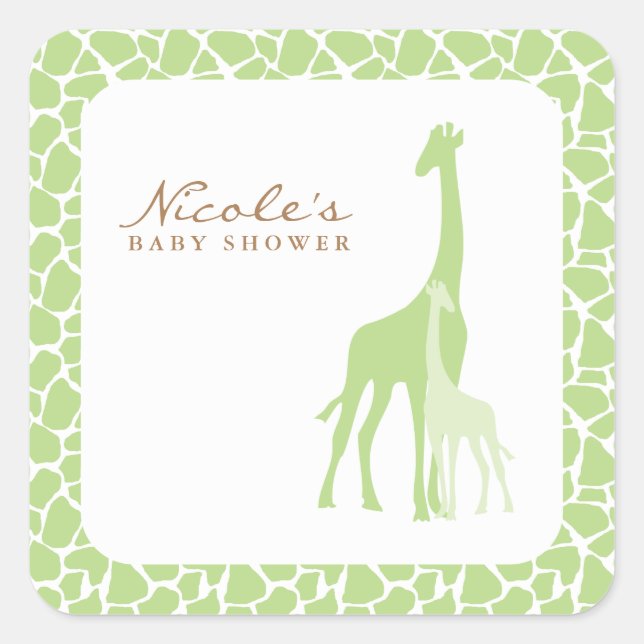 Sticker Carré Baby shower Green Mom and Baby Giraffe (Devant)