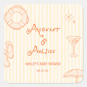 Sticker Carré Baby Shower Grossesse d'Été et au Bord de la Pisci