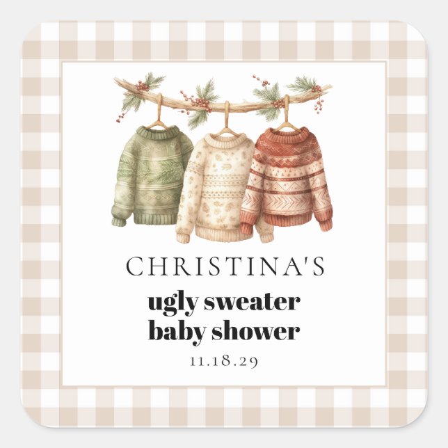 Sticker Carré Baby shower hivernal moche doux (Devant)