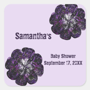 Sticker Carré Baby shower Keepsaké Fleurs pourpres Bébé Fille