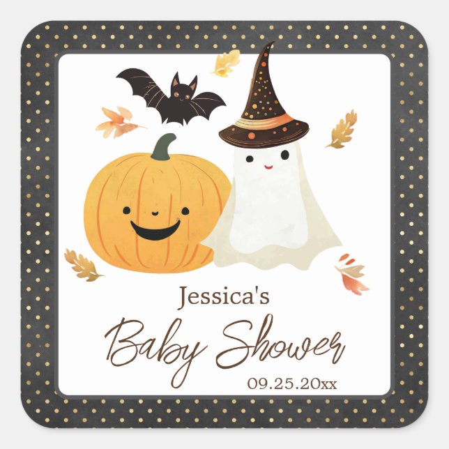 Sticker Carré Baby shower Little Boo Halloween Pollka Dot (Devant)