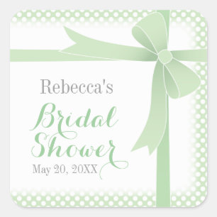 Sticker Carré Baby Shower Mariage Arc-en-ciel Vert & Points Blan