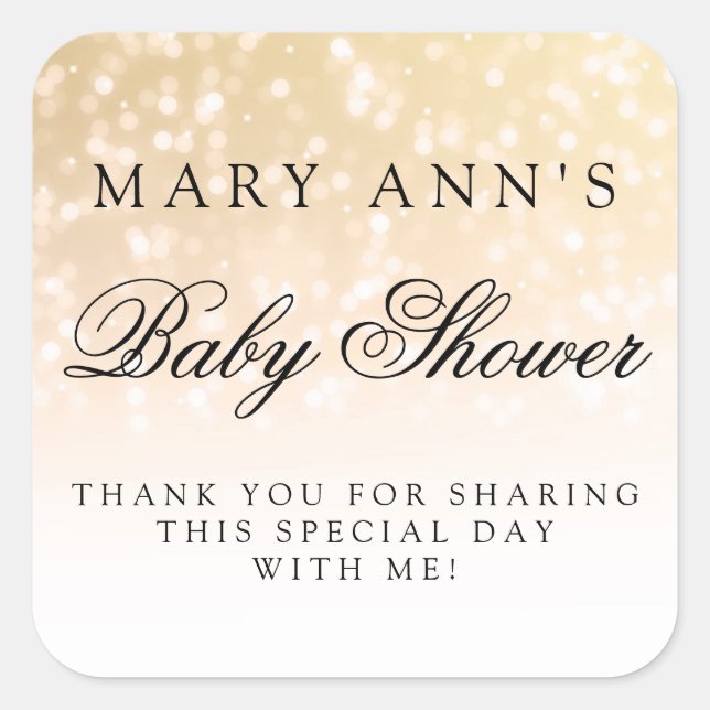 Sticker Carré Baby shower Merci Gold Bokeh Éclairage (Devant)