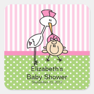Sticker Carré Baby shower mignon de bébé de cigogne