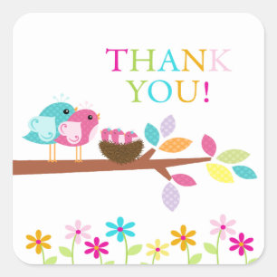 Sticker Carré Baby shower mignon de triplets de Merci de nid