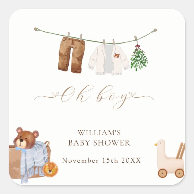 Sticker Carré Baby shower minimal Boho Boy (Devant)