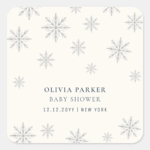 Sticker Carré Baby shower minimaliste de flocons d'hiver Boho
