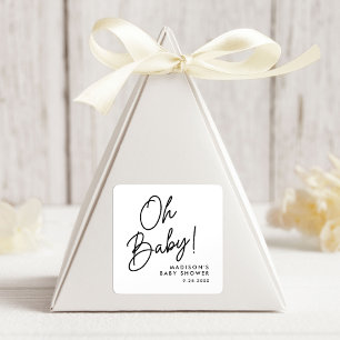 Sticker Carré Baby-Shower Moderne Oh Baby Noir Écriture