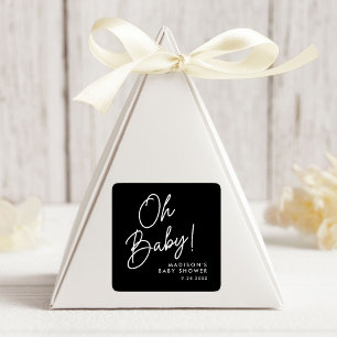 Sticker Carré Baby shower moderne Oh Baby Script noir et blanc