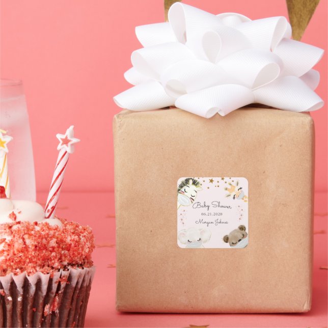 Sticker Carré baby shower monogramme du masque du visage animal (Fête)