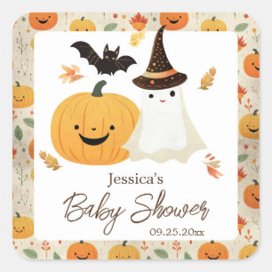 Sticker Carré Baby shower Motif de Little Boo Halloween