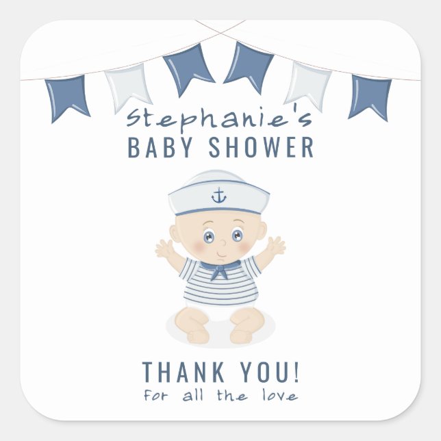Sticker Carré Baby shower Nautical Baby Boy (Devant)