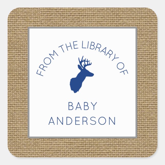 Sticker Carré Baby shower Navy Buck LIVRE, boite garçon (Devant)
