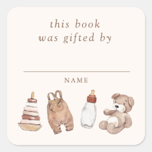 Sticker Carré Baby shower Neutral Boho Nursery Livre Cadeau Par