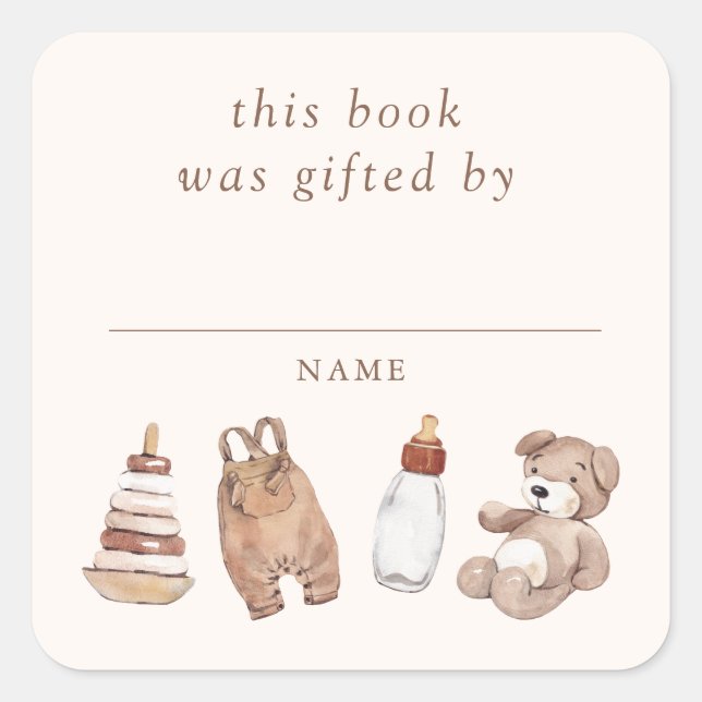 Sticker Carré Baby shower Neutral Boho Nursery Livre Cadeau Par (Devant)