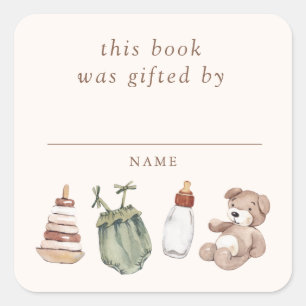 Sticker Carré Baby shower Neutral Boho Nursery Livre Cadeau Par