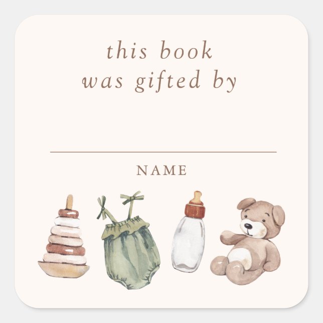 Sticker Carré Baby shower Neutral Boho Nursery Livre Cadeau Par (Devant)