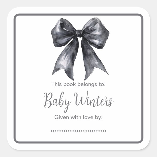 Sticker Carré Baby shower noir Coquette Bow (Devant)