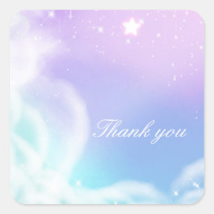 Sticker Carré Baby Shower Nuages Étincelants Rose Violet Fantais