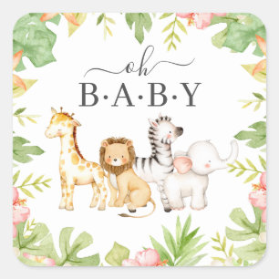 Sticker Carré Baby shower Oh Baby Jungle
