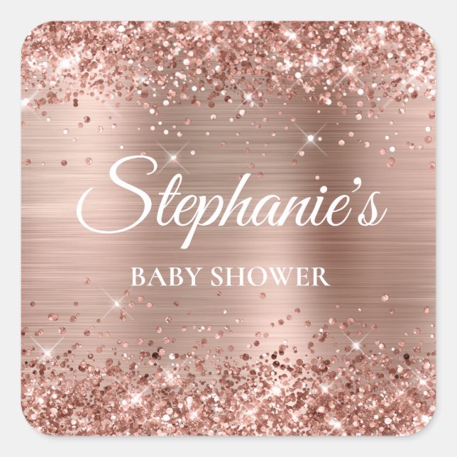 Sticker Carré Baby shower or Rose Glitter (Devant)