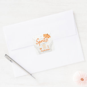 Sticker Carré Baby Shower Orange à pois bébé Spritz