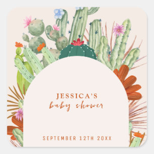 Sticker Carré Baby shower Pampas du désert de Boho Cactus Arch
