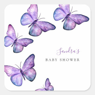 Sticker Carré Baby shower papillon Script personnalisé Minimal p