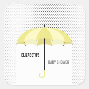 Sticker Carré Baby shower parapluie - Tags cadeaux, Jaune Fête F
